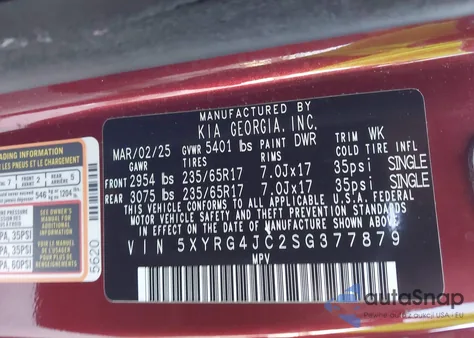 2025 Kia Sorento Lx from USA, damaged, VIN 5XYRG4JC2SG377879